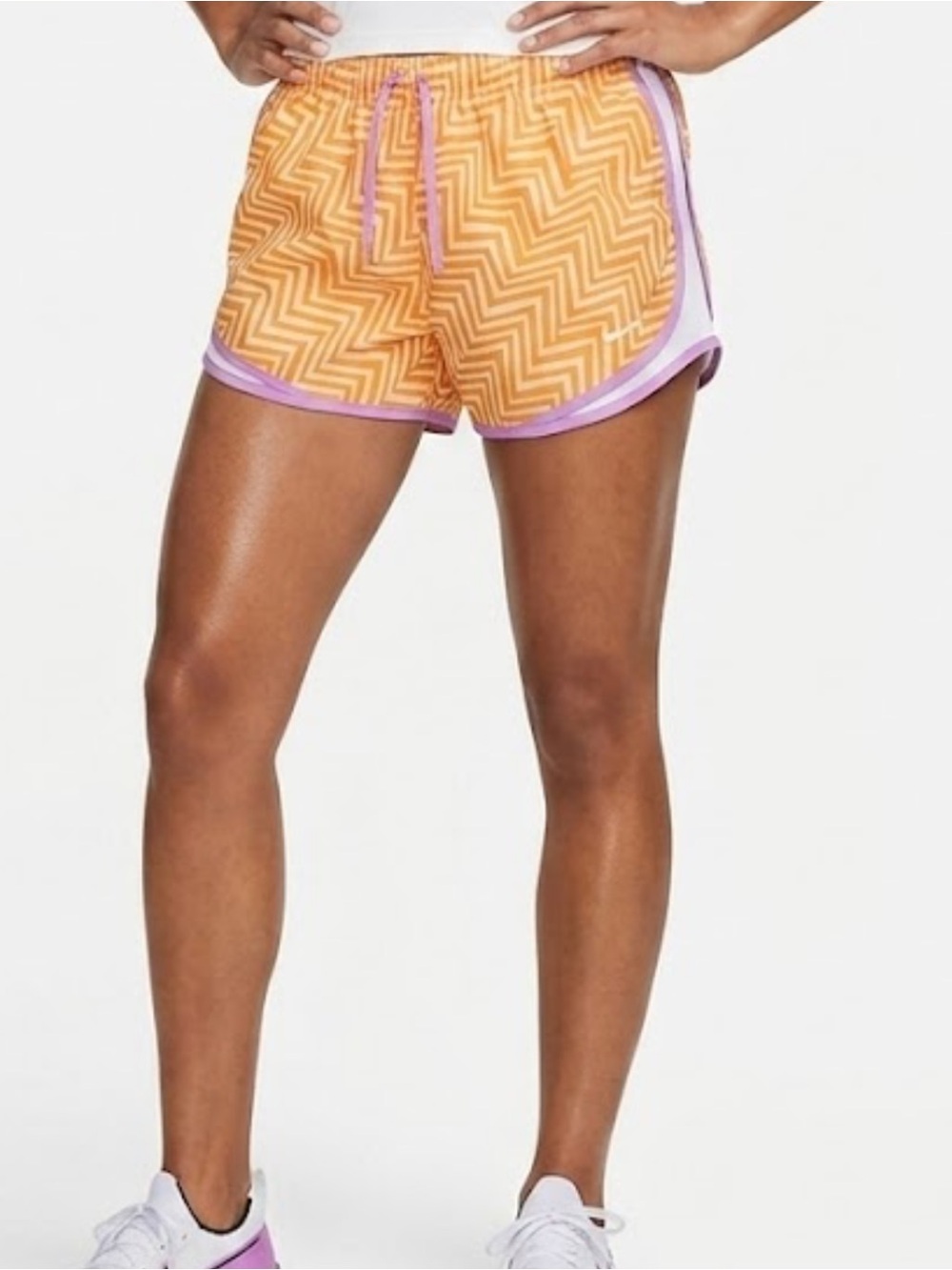 Nike Orange Chevron Running Shorts with Lavender Trim